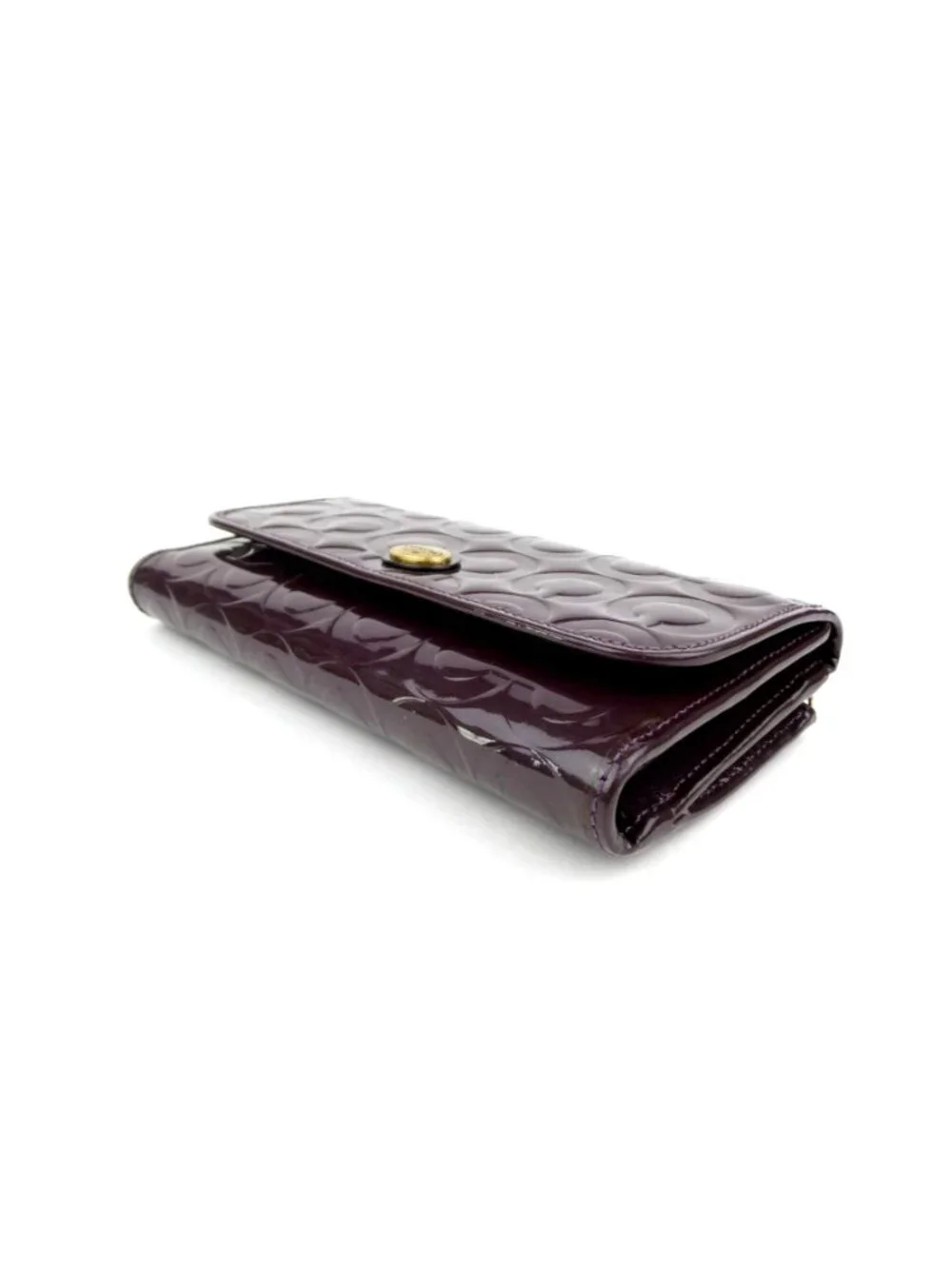 Coach Signature Purple Patent Leather Checkbook Trifold Wallet - Picture 4 of 14